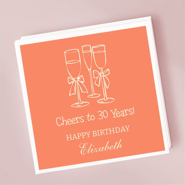 Modern Orange Cheers to 30 years Birthday Napkins (Creator Uploaded)