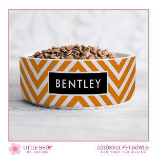 Modern Orange Chevron Personalized Pet Bowl