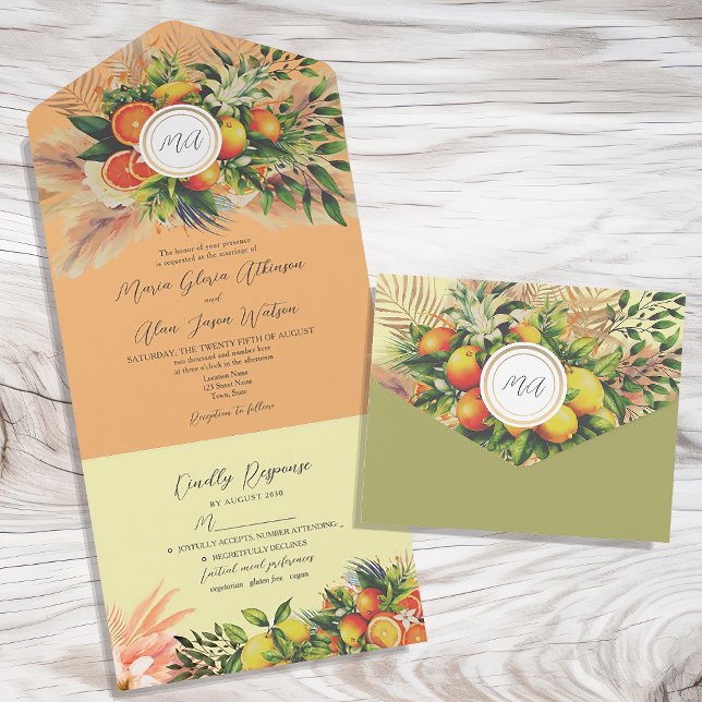 Modern Orange Citrus Fruit Wedding All In One Invitation (Creator Uploaded)