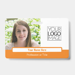 Modern Orange Colour Block Professional Photo Name ID Badge