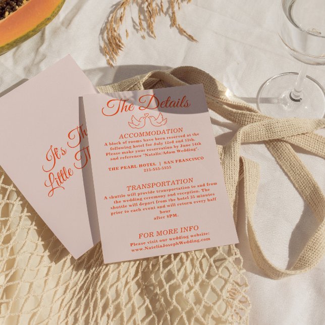 Modern Orange colourful Funky Retro Wedding Detail Enclosure Card (Creator Uploaded)