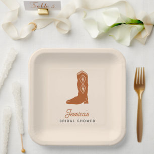 Modern Orange Cowgirl Last Rodeo Bridal Shower Paper Plate