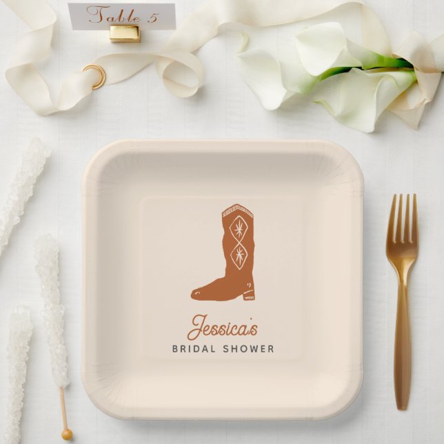 Modern Orange Cowgirl Last Rodeo Bridal Shower Paper Plate (Wedding)