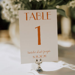 Modern Orange Cream Whimsical Wedding Table Number