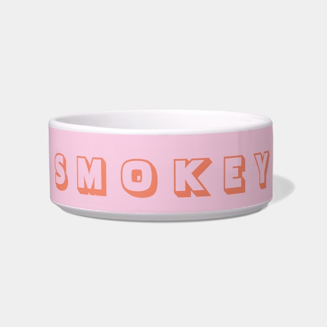 Modern Orange Display Name Pink Bowl (Front)