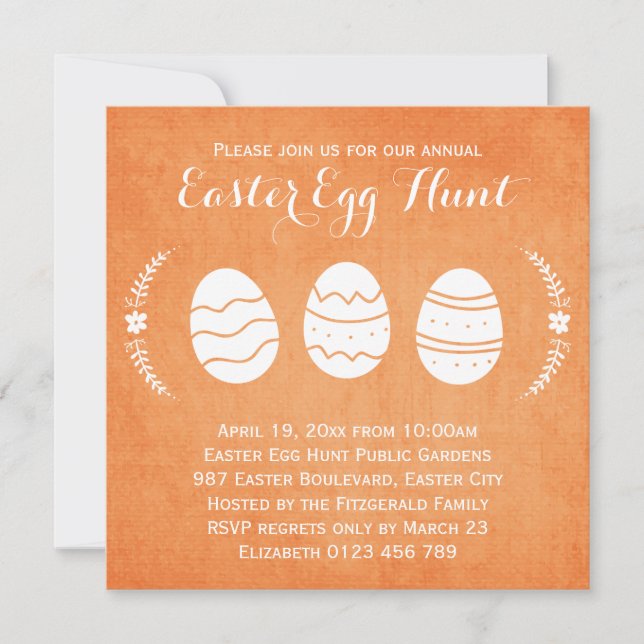 Modern Orange Easter Egg Hunt Party Invitation (Front)