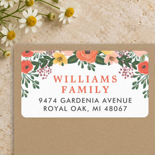 Modern Orange Fall Floral Return Address Label