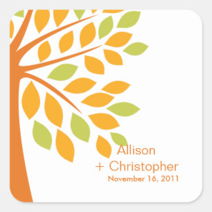 Modern Orange Fall Tree Wedding Square Sticker