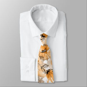 Modern Orange Fall Trendy Floral Neck Tie