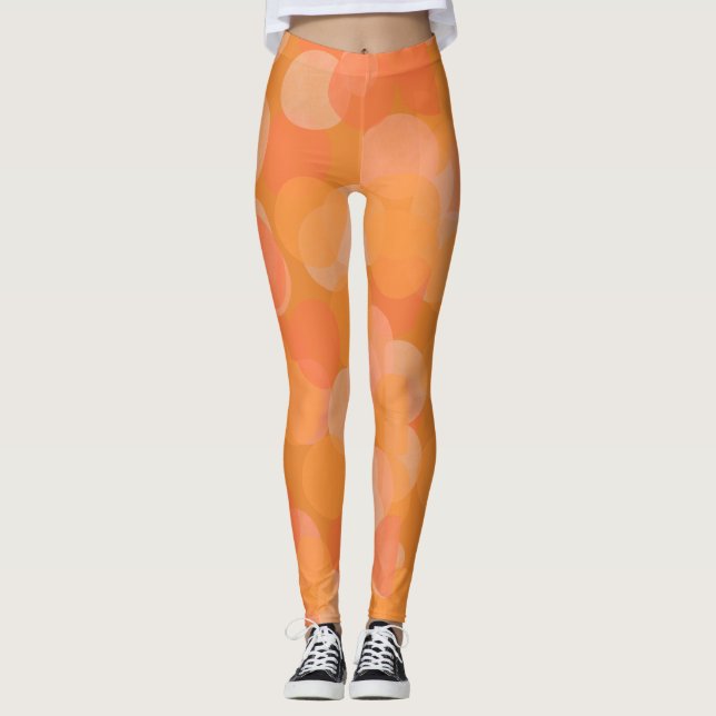 Modern Orange Fall Watercolor Circles Halloween Leggings (Front)