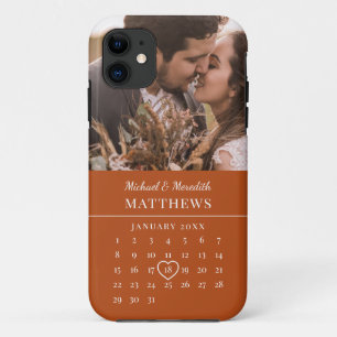 Modern Orange Fall Wedding Anniversary Calendar  iPhone 11 Case