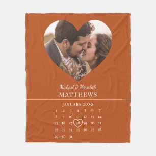 Modern Orange Fall Wedding Anniversary Calendar Fleece Blanket
