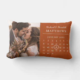 Modern Orange Fall Wedding Anniversary Calendar Lumbar Cushion