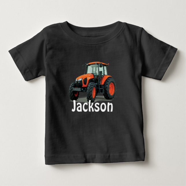 Modern Orange Farm Tractor Baby T-Shirt (Front)