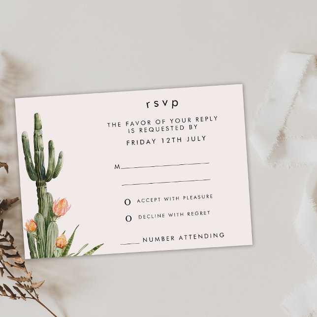 Modern Orange Floral Cactus Wedding RSVP Card  (Creator Uploaded)