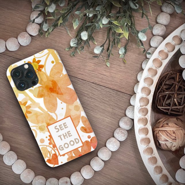 Modern Orange Floral Customisable Trendy Quote Case-Mate iPhone Case (Creator Uploaded)