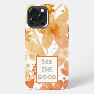 Modern Orange Floral Customisable Trendy Quote iPhone 13 Pro Max Case