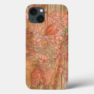 Modern Orange Floral Print on Stripped Background iPhone 13 Case