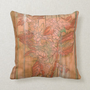 Modern Orange Floral Print on Stripped Background Cushion