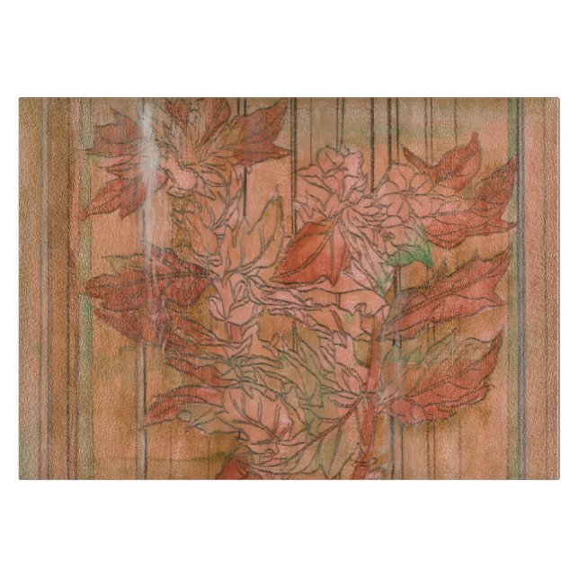 Modern Orange Floral Print on Stripped Background Cutting Board (Front)