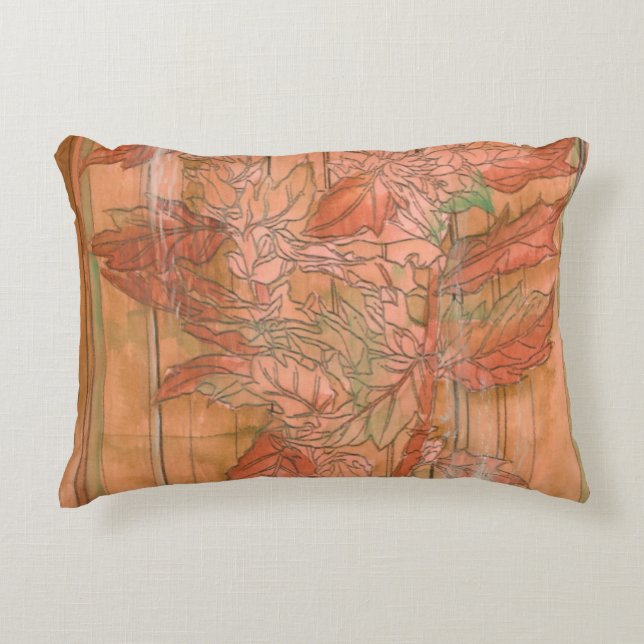 Modern Orange Floral Print on Stripped Background Decorative Cushion (Front)