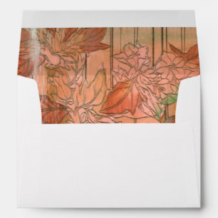 Modern Orange Floral Print on Stripped Background Envelopes