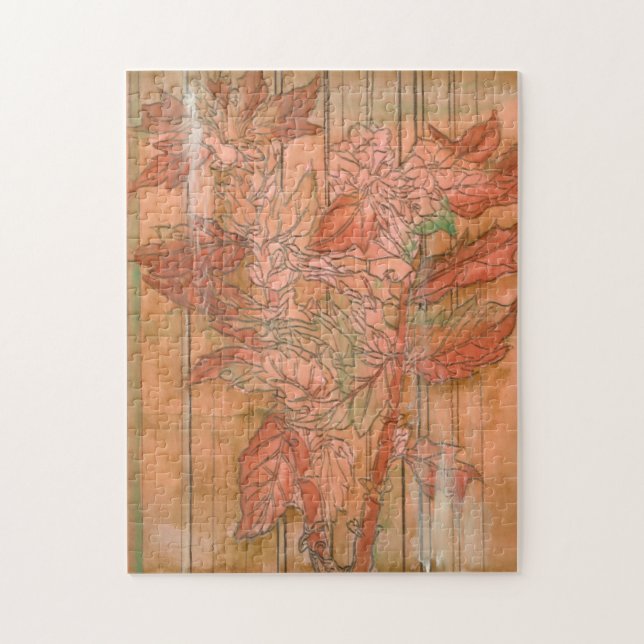 Modern Orange Floral Print on Stripped Background Jigsaw Puzzle (Vertical)