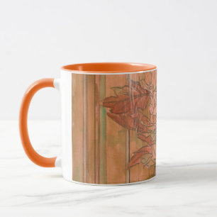 Modern Orange Floral Print on Stripped Background Mug