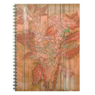 Modern Orange Floral Print on Stripped Background Notebook