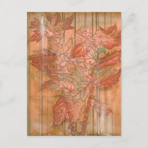Modern Orange Floral Print on Stripped Background Postcard
