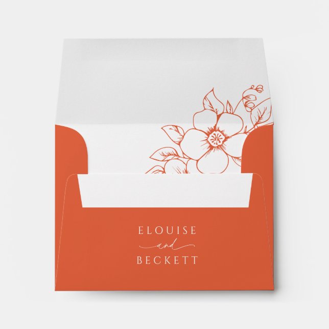 Modern Orange Floral Self Addressed Reply Envelope (Back (Bottom))