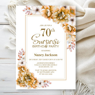 Modern Orange Floral Surprise 70th Birthday Party Invitation