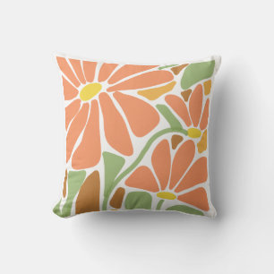 Modern Orange Floral Throw Pillow Bold Botanical