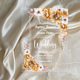 Modern Orange Floral Wedding Acrylic Invitations