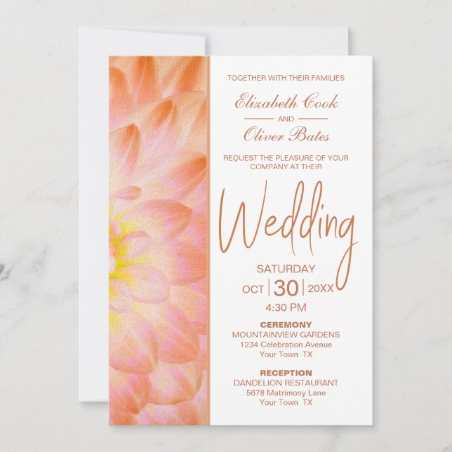 Modern Orange Floral Wedding Invitation (Front)