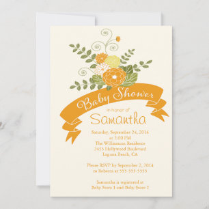 Modern Orange Flower Floral Baby Shower Invitation