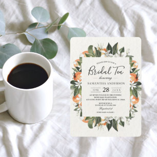 Modern Orange & Flowers Watercolor Frame Invitation