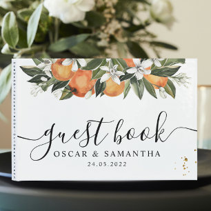 Modern Orange & Flowers Watercolor  Guest Book