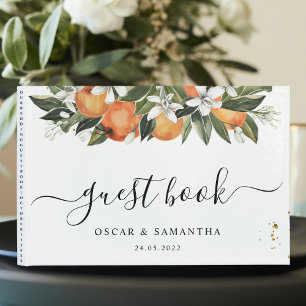 Modern Orange & Flowers Watercolor  Guest Book