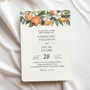 Modern Orange & Flowers Watercolor  Invitation