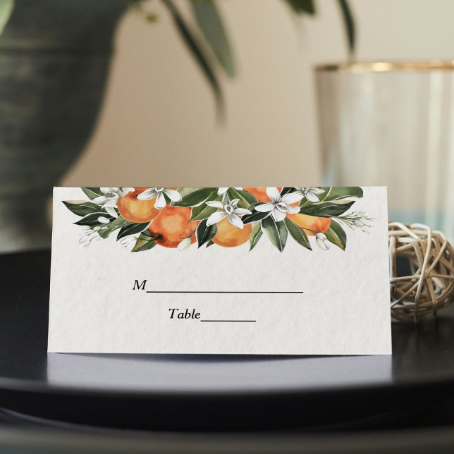 Modern Orange & Flowers Watercolor  Place Card (Creator Uploaded)
