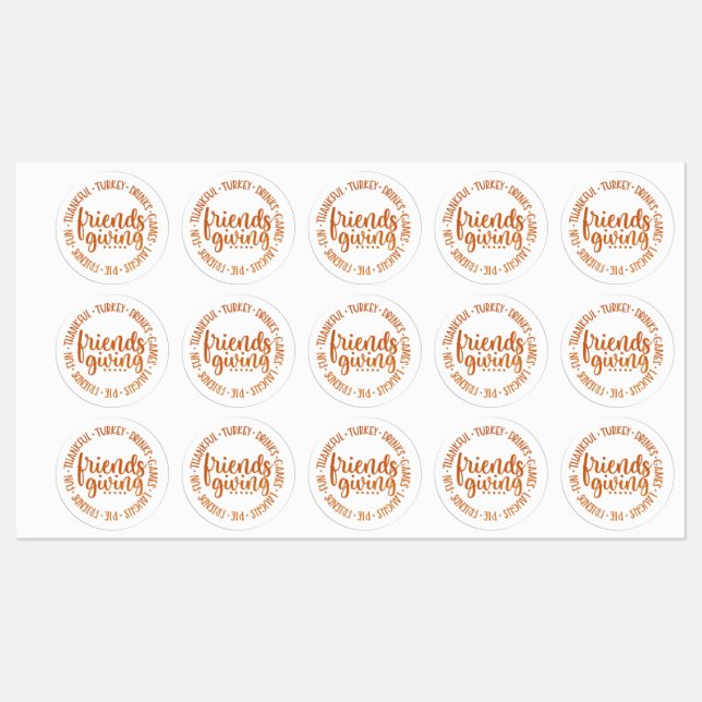 Modern Orange Friendsgiving Circle Labels (Sheet)