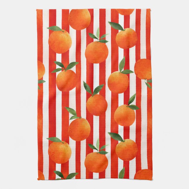 Modern orange fruits pattern  tea towel (Vertical)