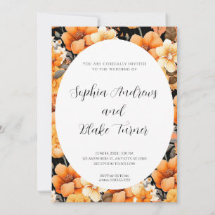 Modern Orange Garden Floral Framed Wedding Invitation