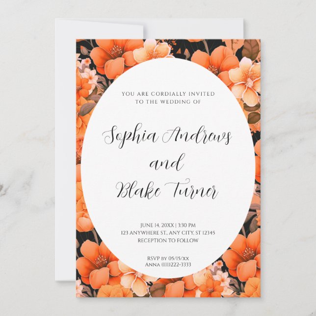 Modern Orange Garden Floral Framed Wedding Invitation (Front)