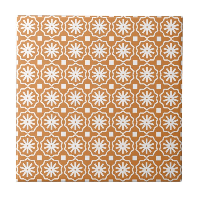 Modern orange geometric pattern ceramic tile (Front)