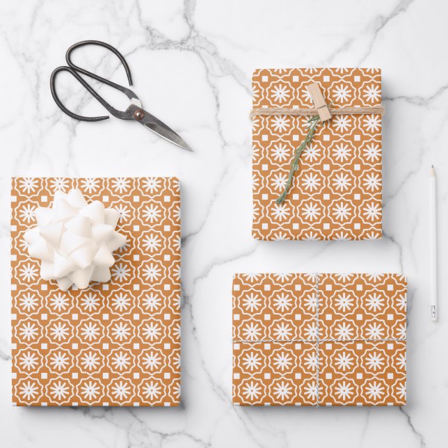Modern orange geometric pattern wrapping paper sheet (Front)