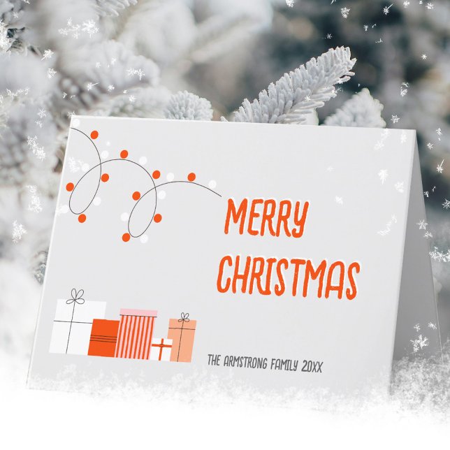 Modern Orange Gift Merry Christmas Illustration Holiday Card (Modern Orange Gift Merry Christmas Illustration Holiday Card ©Susanne Sachers - Sunny Mind Design 🌞)