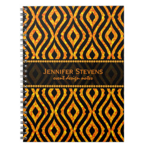 Modern Orange Glitter & Black Geometric Pattern 2 Notebook