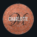Modern orange glitter monogram name dart board<br><div class="desc">Modern orange glitter dart board with a white typography name and black monogram. Personalise with name and initial.</div>